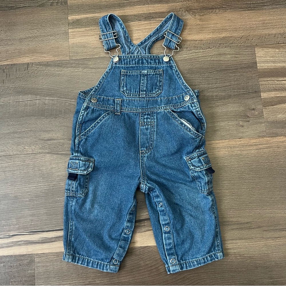 Vintage 90s Y2K Gumballs Toddler Denim Cargo Overalls medium Wash Size 12 Months